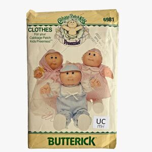 Vtg 80s Butterick 6981 Sewing Pattern Cabbage Patch Kids Preemies Outfits UNCUT